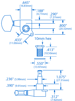 3,3 mécaniques d’accordage Gotoh avec grande tête de style Schaller