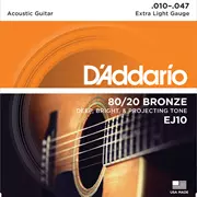 D’Addario 80/20 Cordes de guitare acoustique bronze pour plaies, Extra Light (EJ10)