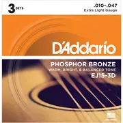 D’Addario Cordes acoustiques de guitare pour plaies Phosphor Bronze, lot de 3, Extra Light (EJ15 à 3D)