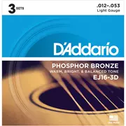 D’Addario Cordes acoustiques Phosphor Bronze pour plaies, lot de 3, Light (EJ16 à 3D)