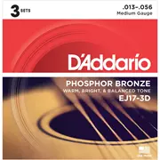 Lot de 3 Cordes acoustiques de guitare pour plaies Phosphor Bronze D’Addario, Medium (EJ17 à 3D)