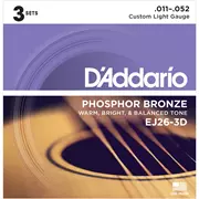 D’Addario Cordes acoustiques de guitare pour plaies Phosphor Bronze, lot de 3, Lumière personnalisée (EJ26 à 3D)