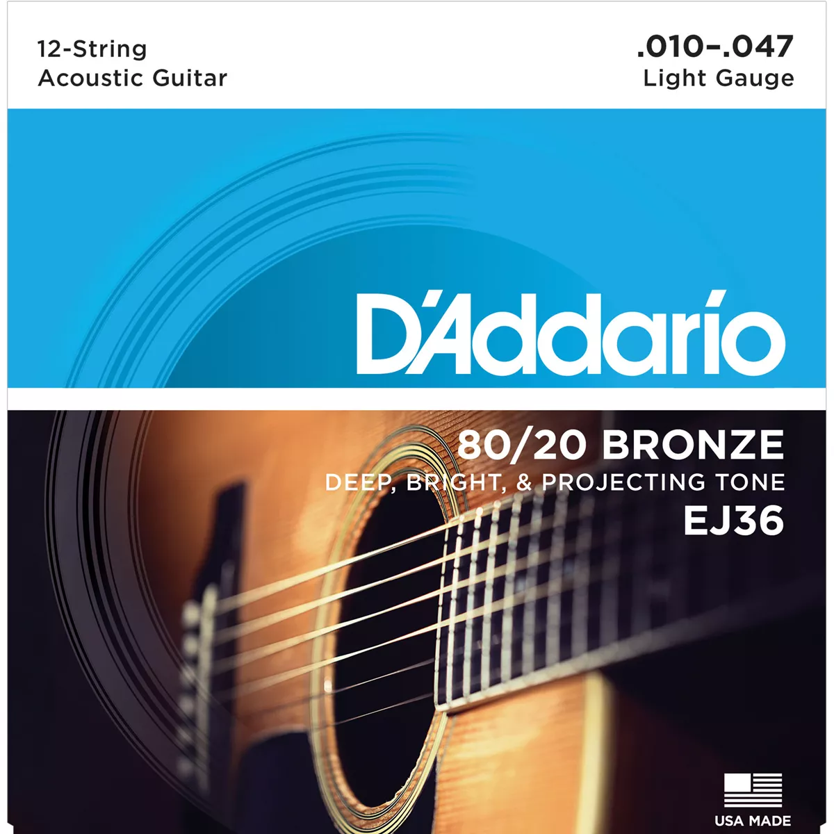 Chaînes de guitare acoustique à 12 cordes en bronze D’Addario 80/20 Chaînes de guitare acoustique à 12 cordes en bronze D’Addario 80/20