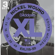 Lot de 3 Cordes de guitare électrique D’Addario XL Nickel Wound, Medium/Blues-Jazz Rock (EXL115 à 3D)