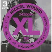 D’Addario XL Cordes de guitare électrique en nickel, lot de 3, Super Light (EXL120 à 3D)