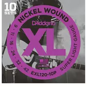 Cordes de guitare électrique D’Addario XL Nickel, Lot de 10, Super Light (EXL120 à 10P)