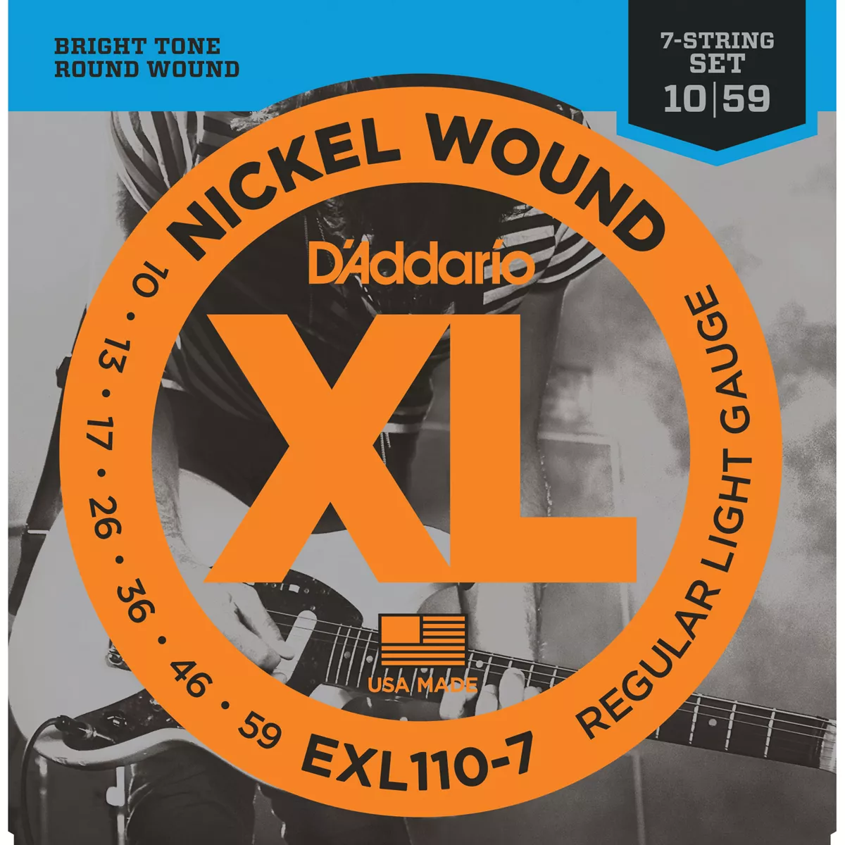 Chaînes de guitare électrique à 7 cordes en nickel D’Addario Chaînes de guitare électrique à 7 cordes en nickel D’Addario