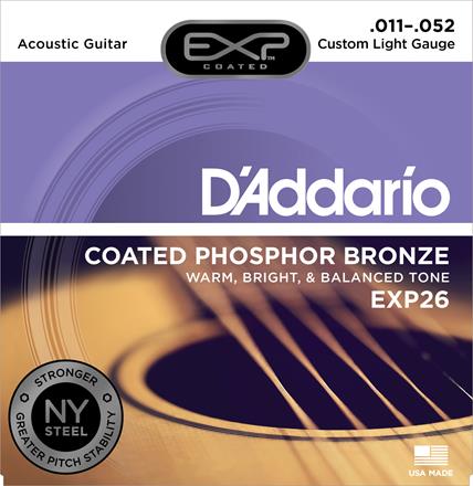 D’Addario EXP Cordes de guitare acoustique Phosphor Bronze, Lumière personnalisée (EXP26)