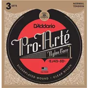 Lot de 3 Cordes à guitare classiques D’Addario Pro Arte, Tension normale (EJ45 à 3D)