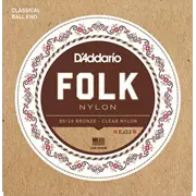 D’Addario Cordes de guitare acoustique folklorique, 80/20 Bronze/Nylon transparent (EJ33)