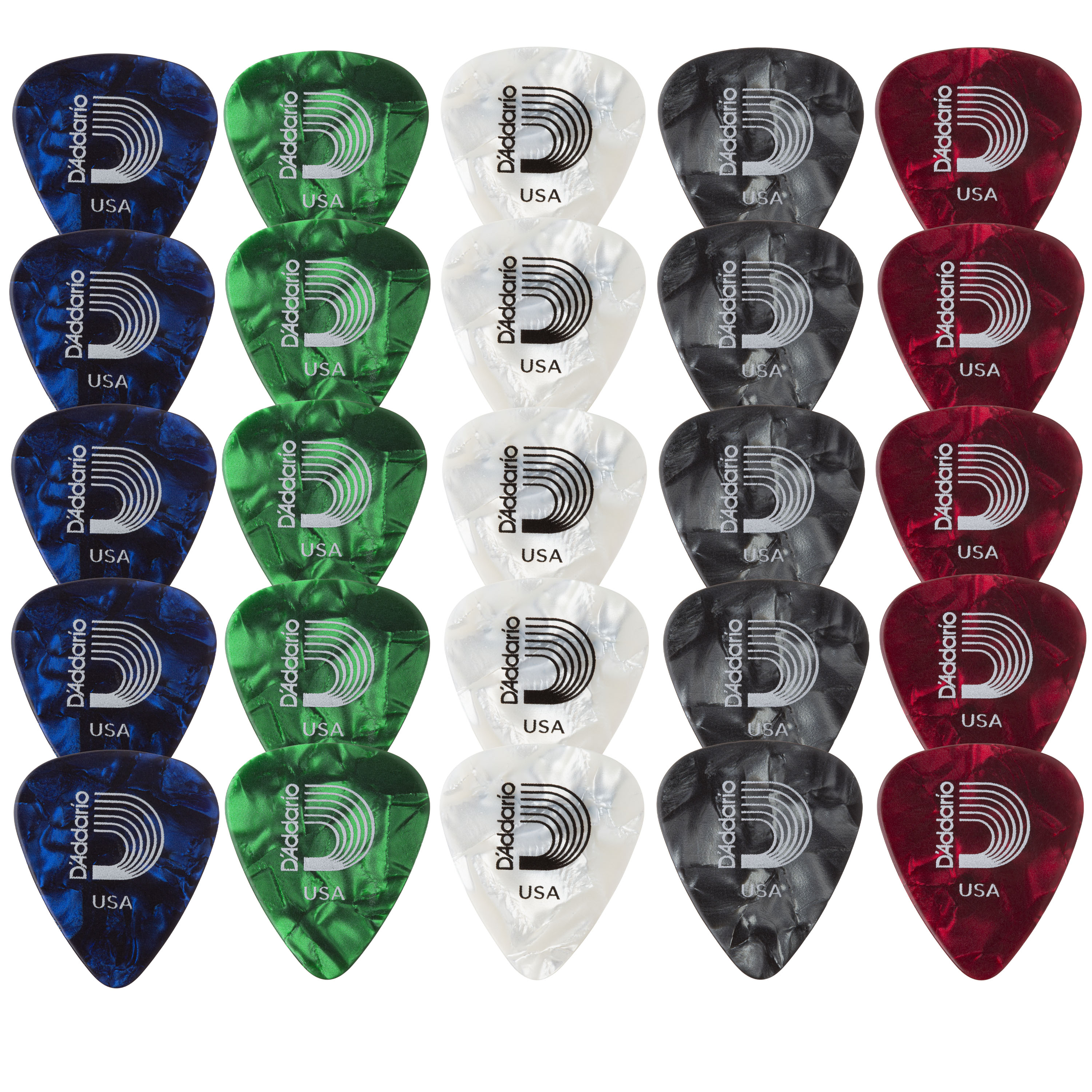 Lot d’assortiments classiques de Celluloïdes Perles D’Addario Planet Waves, Light - Lot de 25
