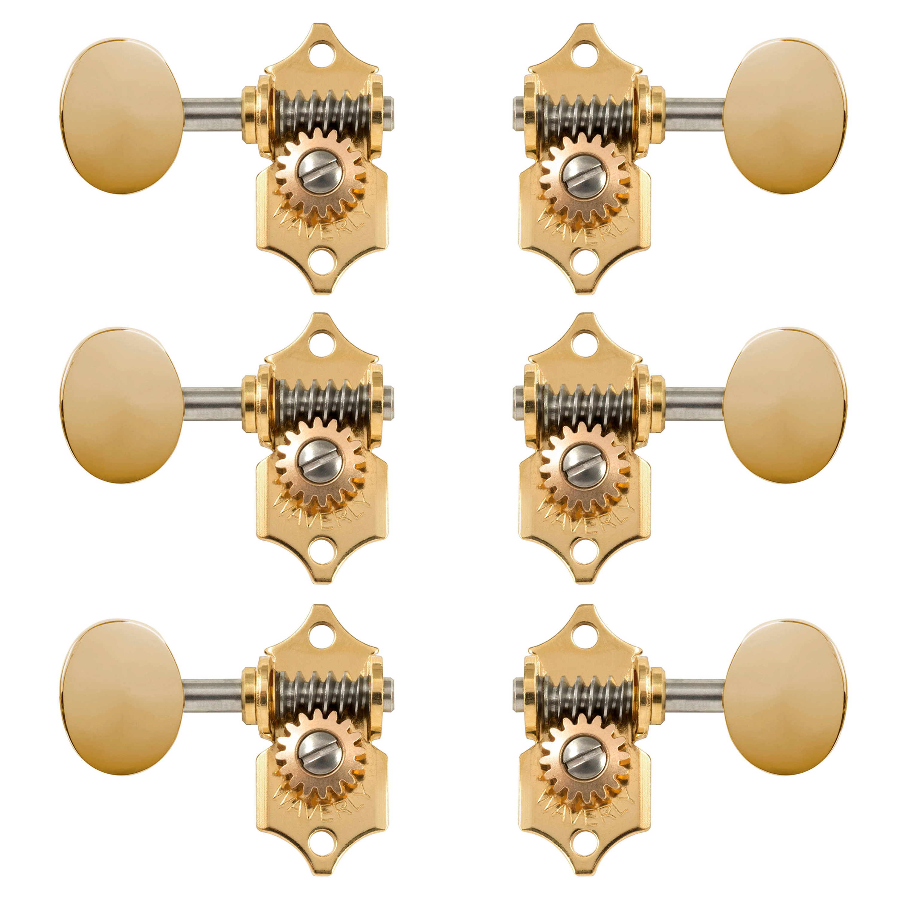 Tuniques à guitare Waverly avec boutons ovales vintage pour têtes de cheville pleines, Or, 3L/3R