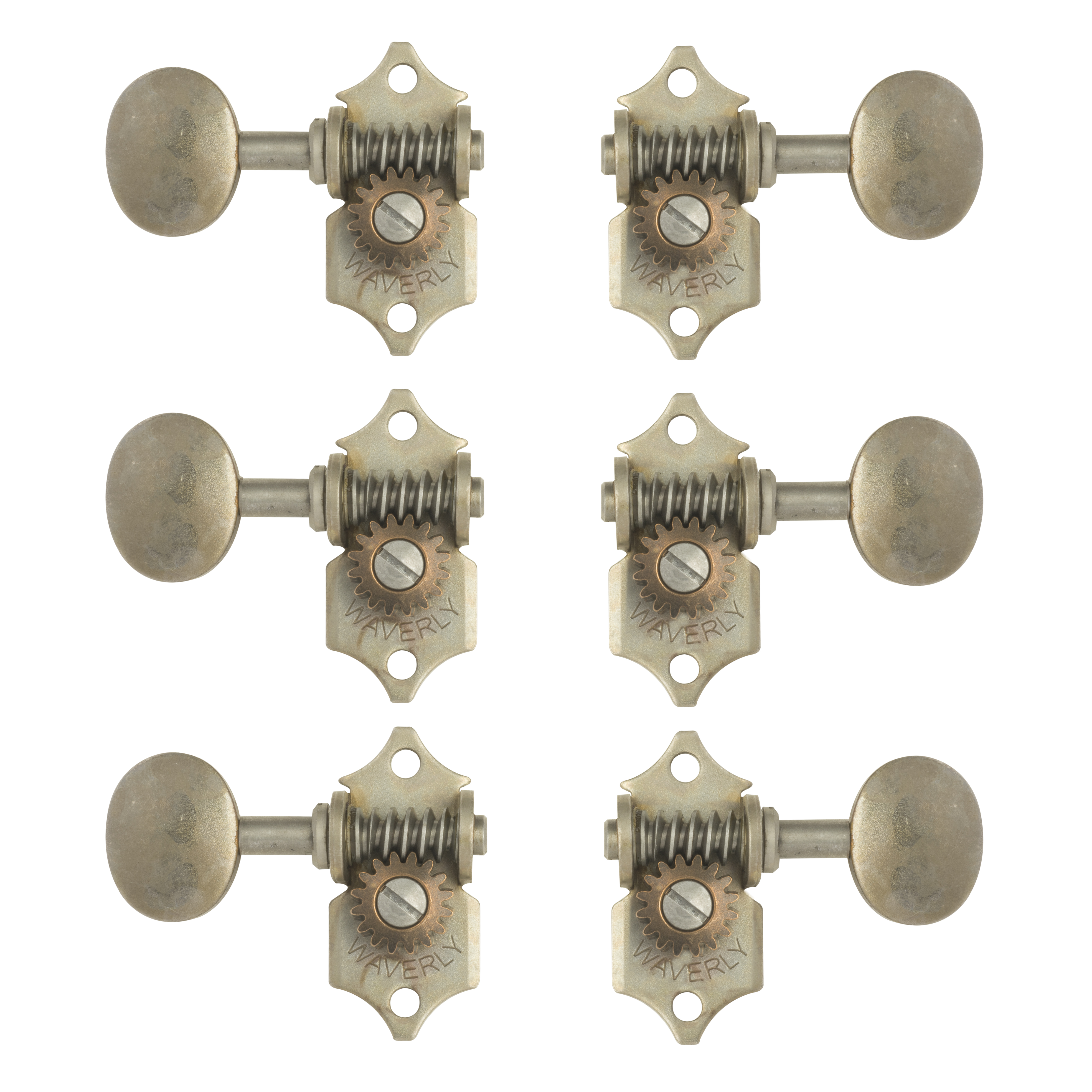 Tuniques à guitare Waverly avec boutons ovales vintage pour têtes de cheville pleines, nickel relique, 3L/3R