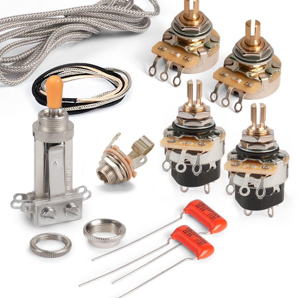 Premium Wiring Kit for Gibson® Les Paul® with Push-pull Pots, Standard-shaft CTS pots and chrome Switchcraft switch Premium Wiring Kit for Gibson® Les Paul® with Push-pull Pots, Standard-shaft CTS pots and chrome Switchcraft switch