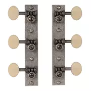 Tuners de restauration Golden Age pour guitare à tête pleine avec bout carré, modèle à tige courte : nickel finition vieillie avec boutons crème mats