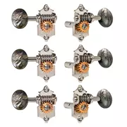 Tuners de guitare Waverly avec boutons en perles noires pour têtes d’index fendues, nickel, 3L/3R