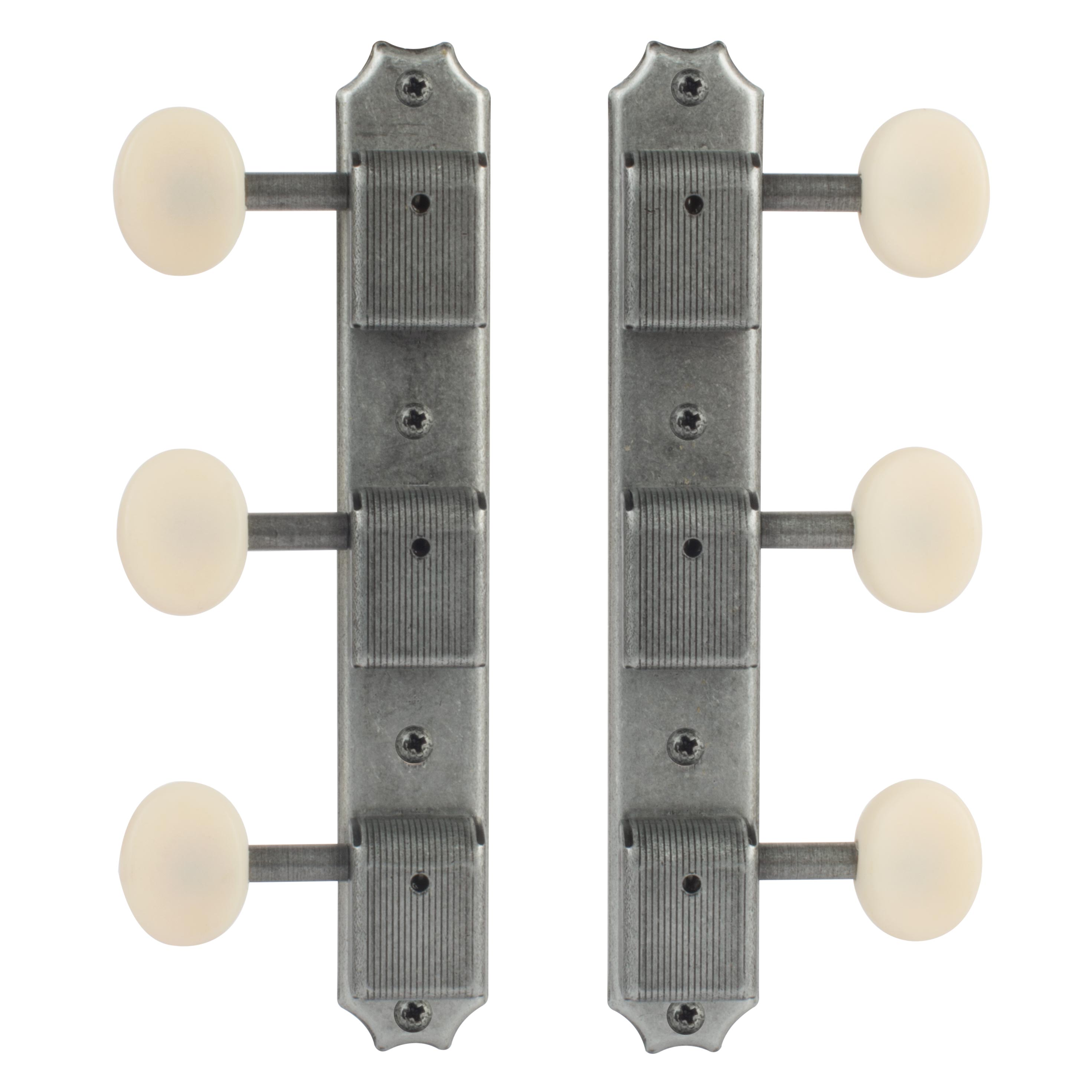 Golden Age Vintage-style 3-On-Plate Tuners, Relic Nickel