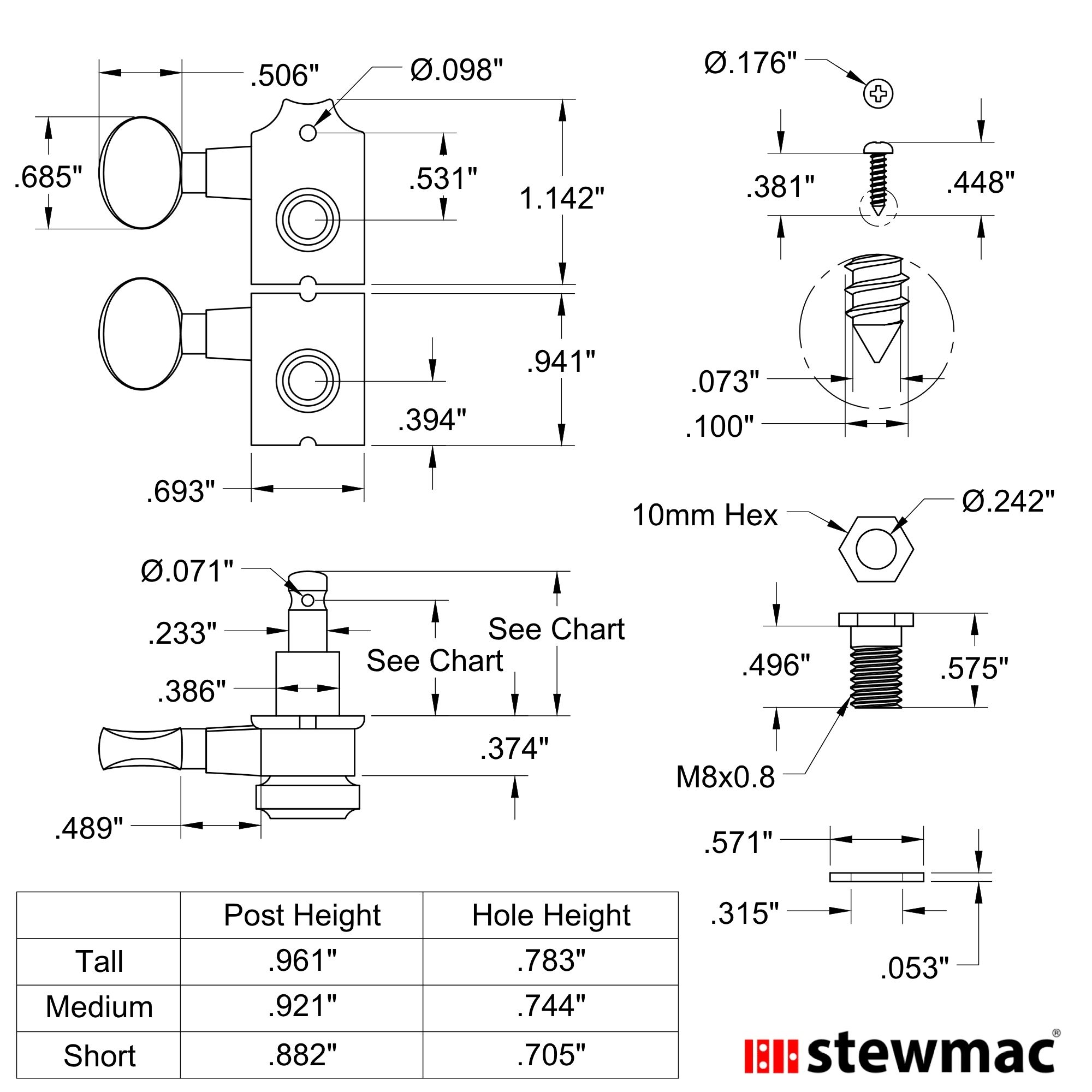 Kluson 6-In-Line Locking Revolution Series H-Mount Tuners