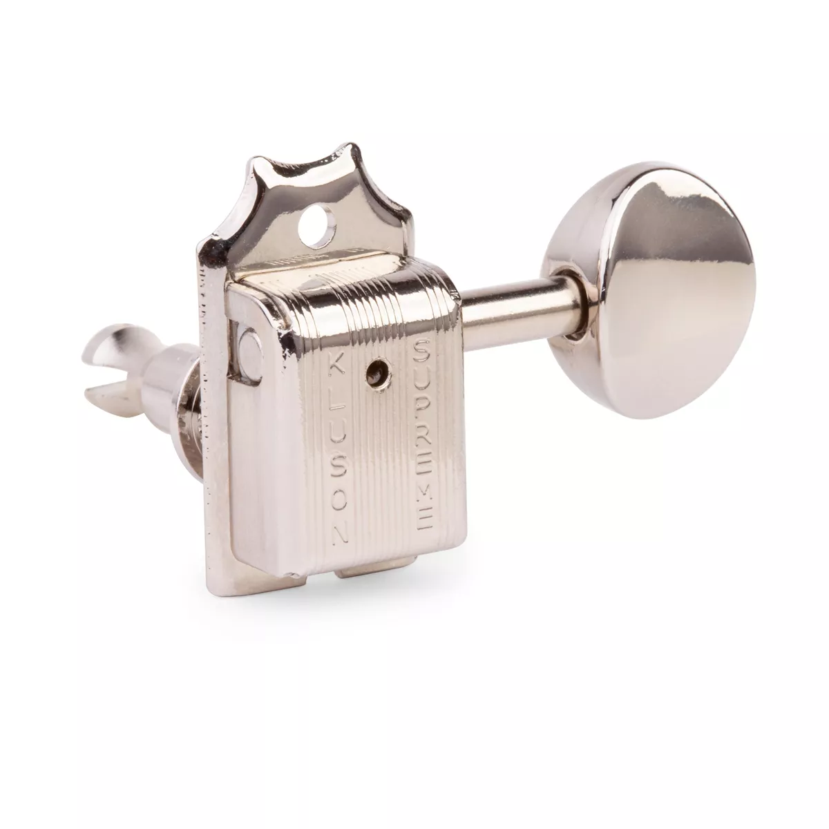 6 mécaniques en ligne Kluson série Supreme, à axes Safeti à hauteur décalée 6 mécaniques en ligne Kluson série Supreme, à axes Safeti à hauteur décalée