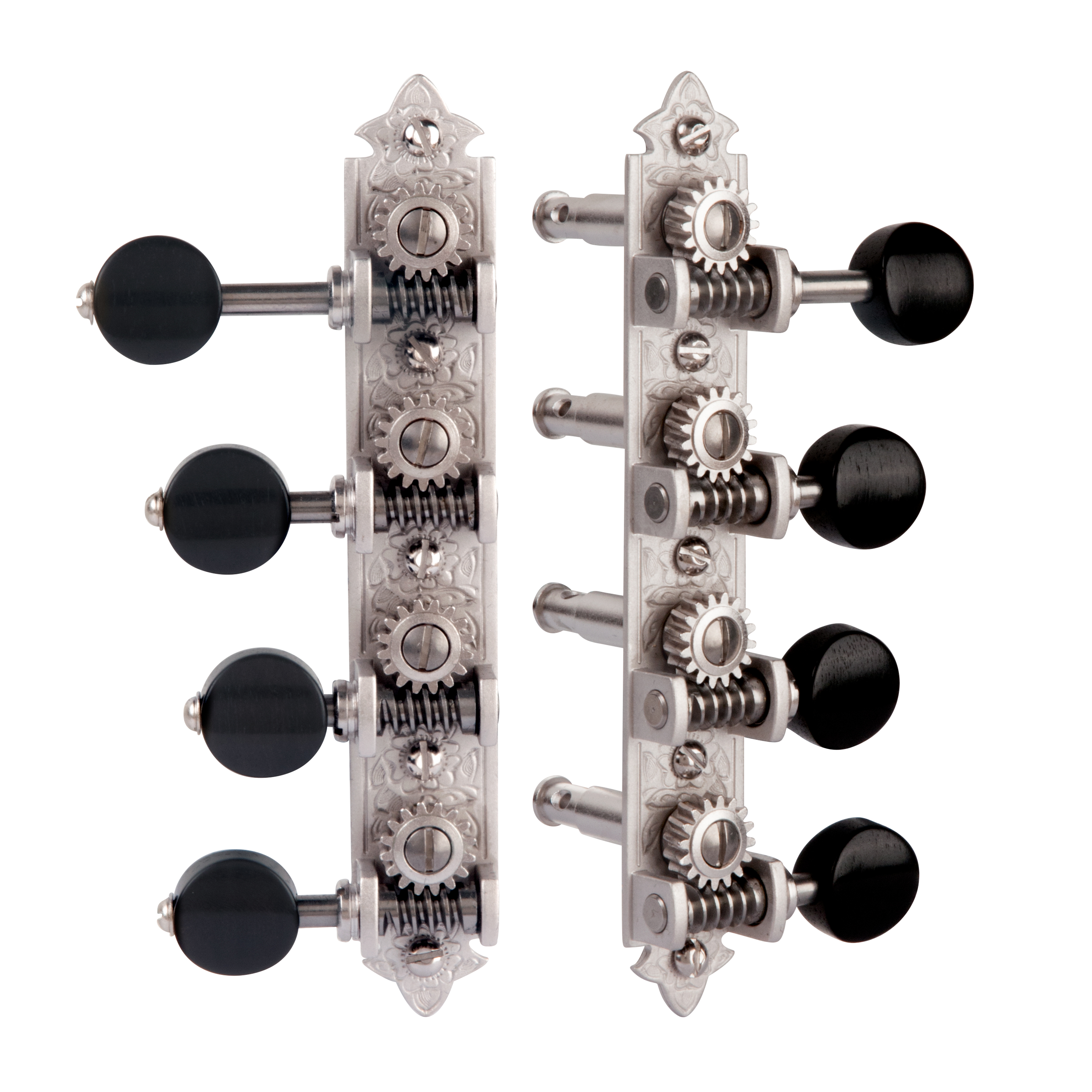 Machines Waverly Mandolin style F avec boutons en ébène, argent satiné