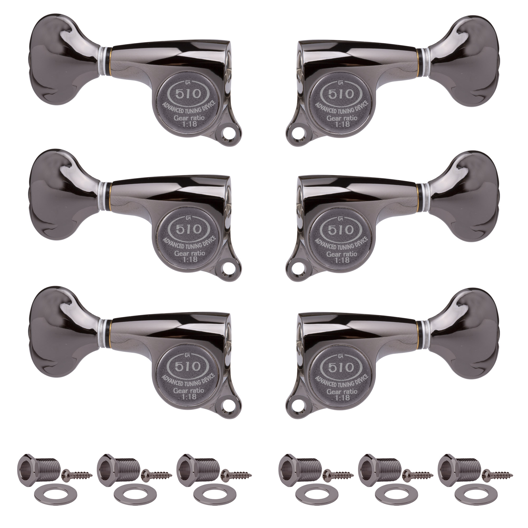 Gotoh Mini 510 3+3 Tuners with Metal Knobs, Cosmo black