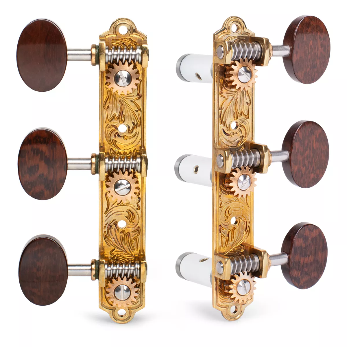 Mécaniques Sloane pour guitares classiques avec têtes en amourette et plaque de fixation à motif végétal Mécaniques Sloane pour guitares classiques avec têtes en amourette et plaque de fixation à motif végétal
