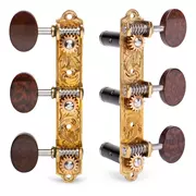 Tuners à guitare classiques Sloane avec boutons amourette et embases à feuilles, laiton clair, rouleaux noirs