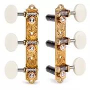 Tuners à guitare classiques Sloane avec boutons ivoroïdes et embases à feuilles, laiton brillant, rouleaux noirs