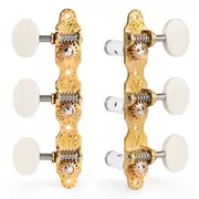 Tuners à guitare classiques Sloane avec boutons ivoroïdes et embases déco, laiton brillant, rouleaux blancs