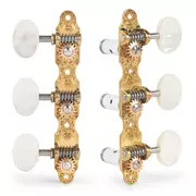 Tuners à guitare classiques Sloane avec boutons nacrés et plaques de base florales, laiton brillant, rouleaux blancs