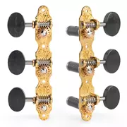 Tuners à guitare classiques Sloane avec boutons en ébène et embases déco, laiton brillant, rouleaux noirs
