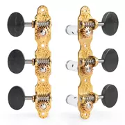 Tuners à guitare classiques Sloane avec boutons en ébène et embases déco, laiton brillant, rouleaux blancs