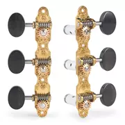 Tuners à guitare classiques Sloane avec boutons en ébène et plaques de base fleur, laiton brillant, rouleaux blancs