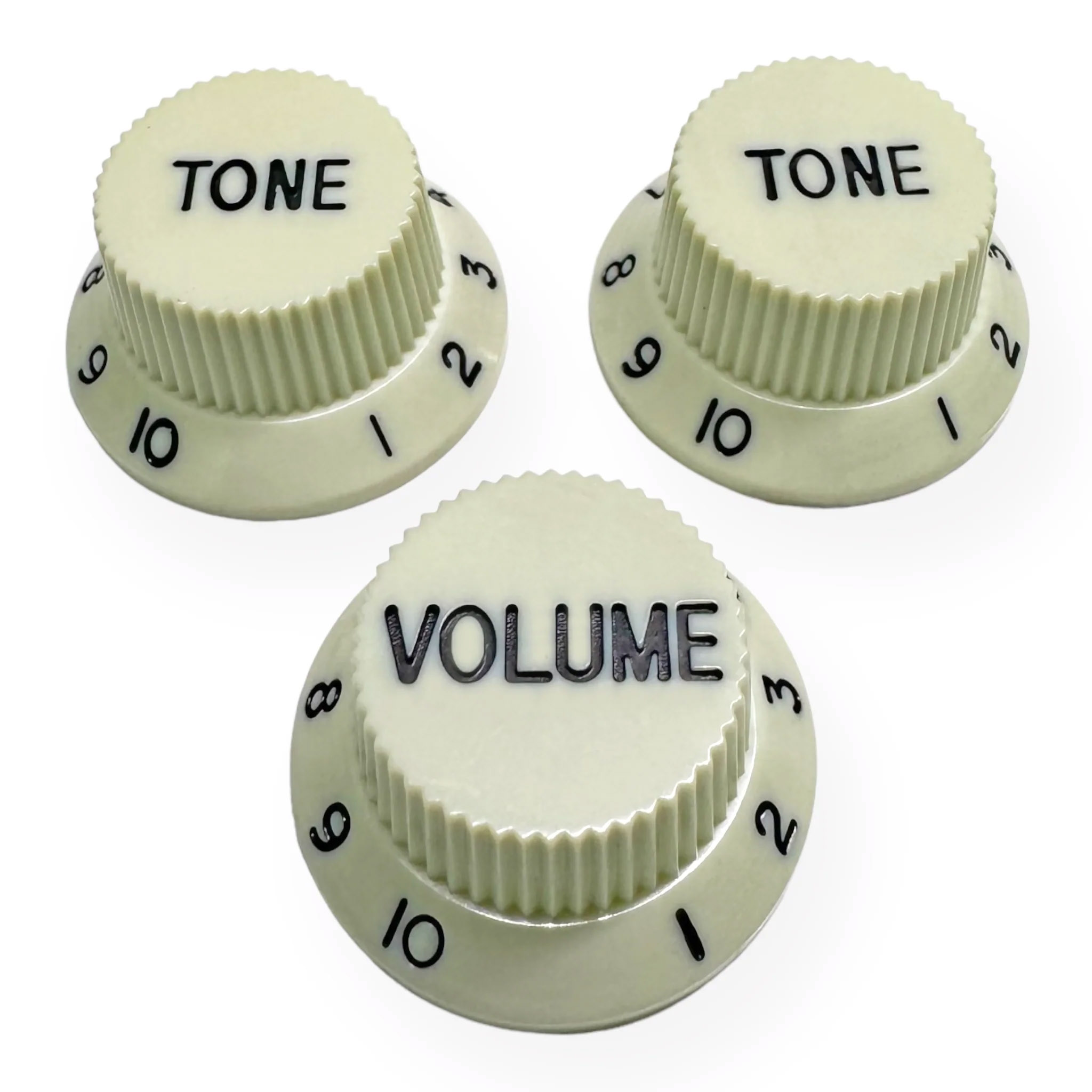 StewMac Volume + Tone Knobs for Strat - Set of 3, Vintage White