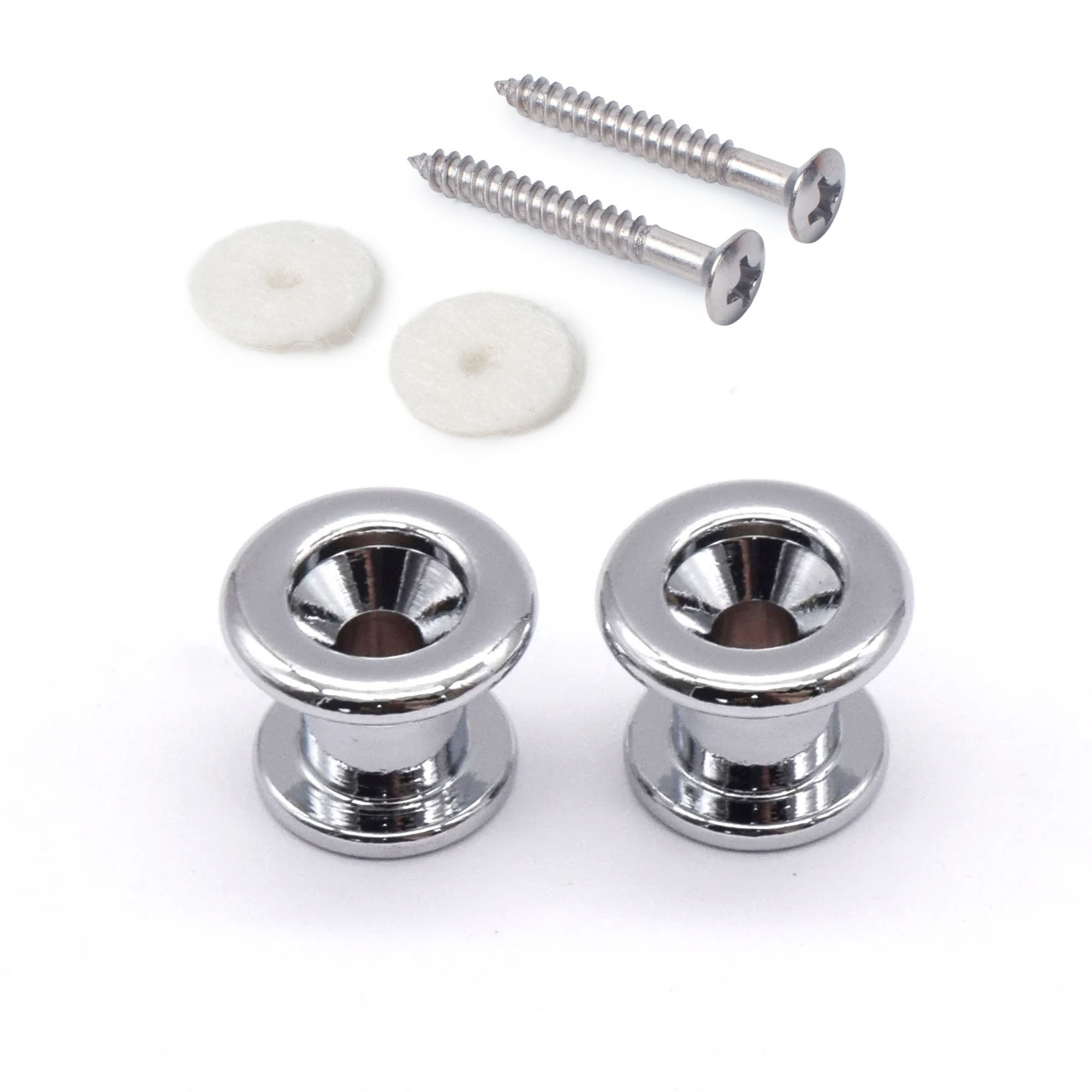 Boutons StewMac Long Strap, Chrome, Lot de 2