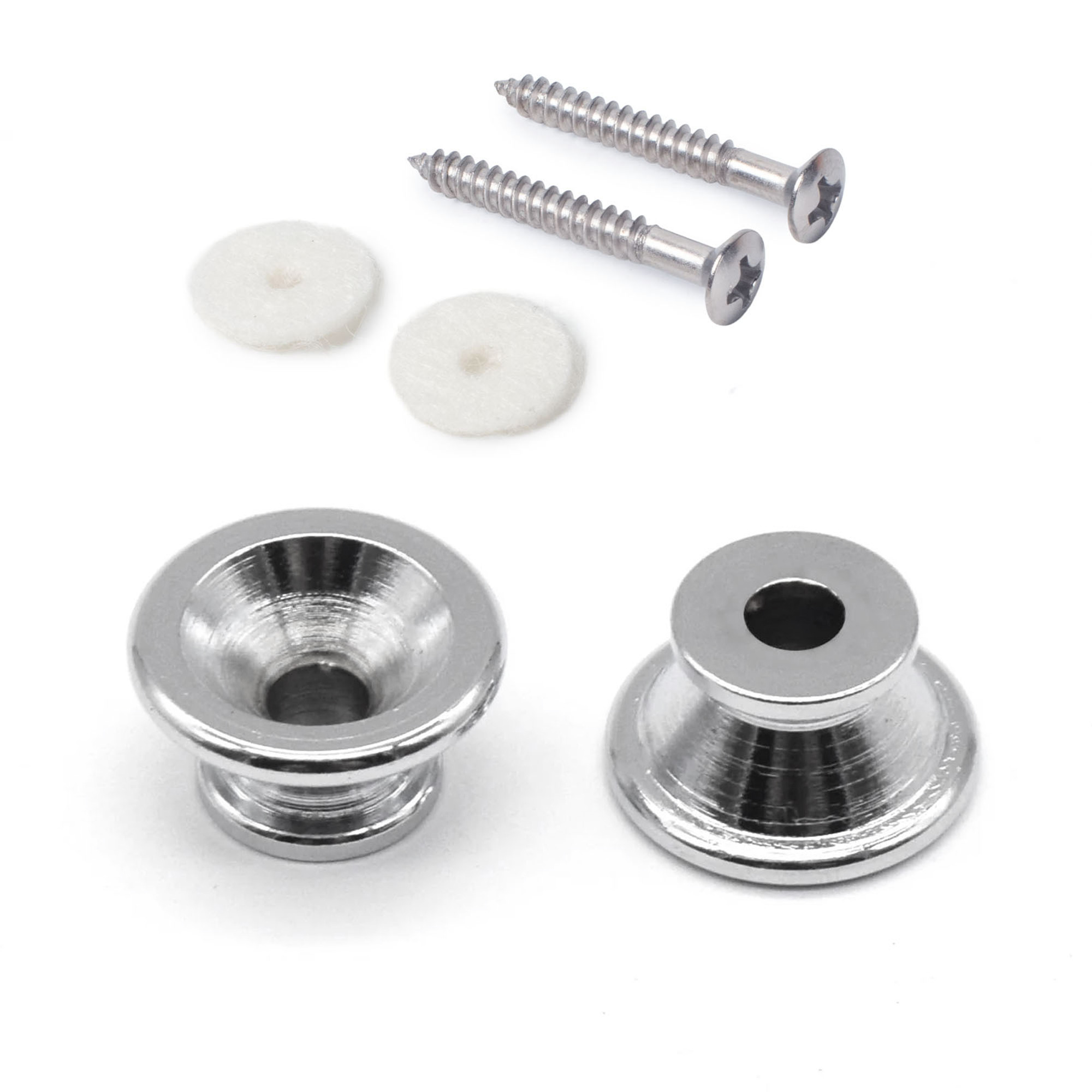 Boutons StewMac Large Strap, Chrome, Jeu de 2