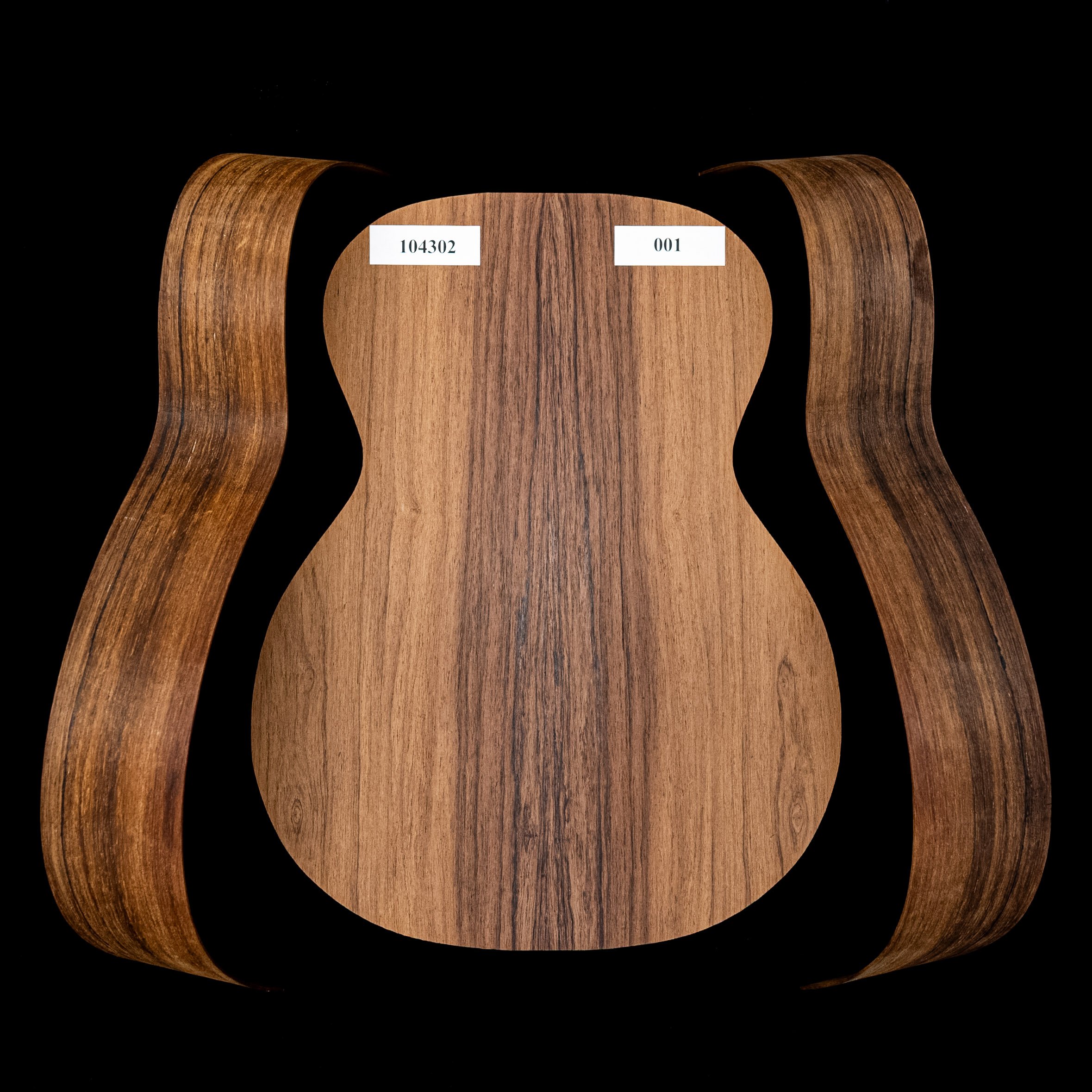 Ensemble palissandre Madagascar joint dans le dos + paire d’éclisses pliées pour guitare OM - 001