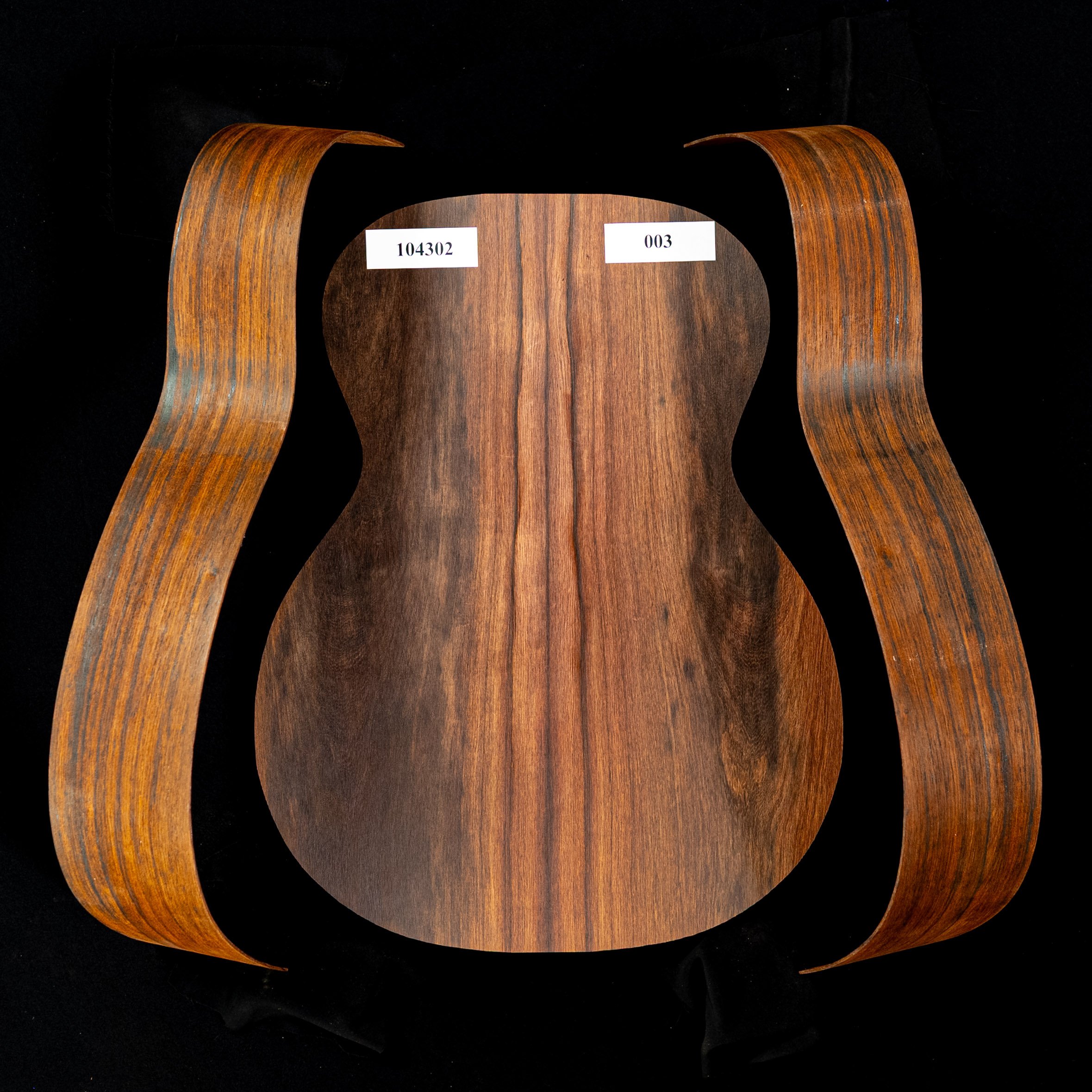 Ensemble palissandre Madagascar joint dans le dos + paire d’éclisses pliées pour guitare OM - 003