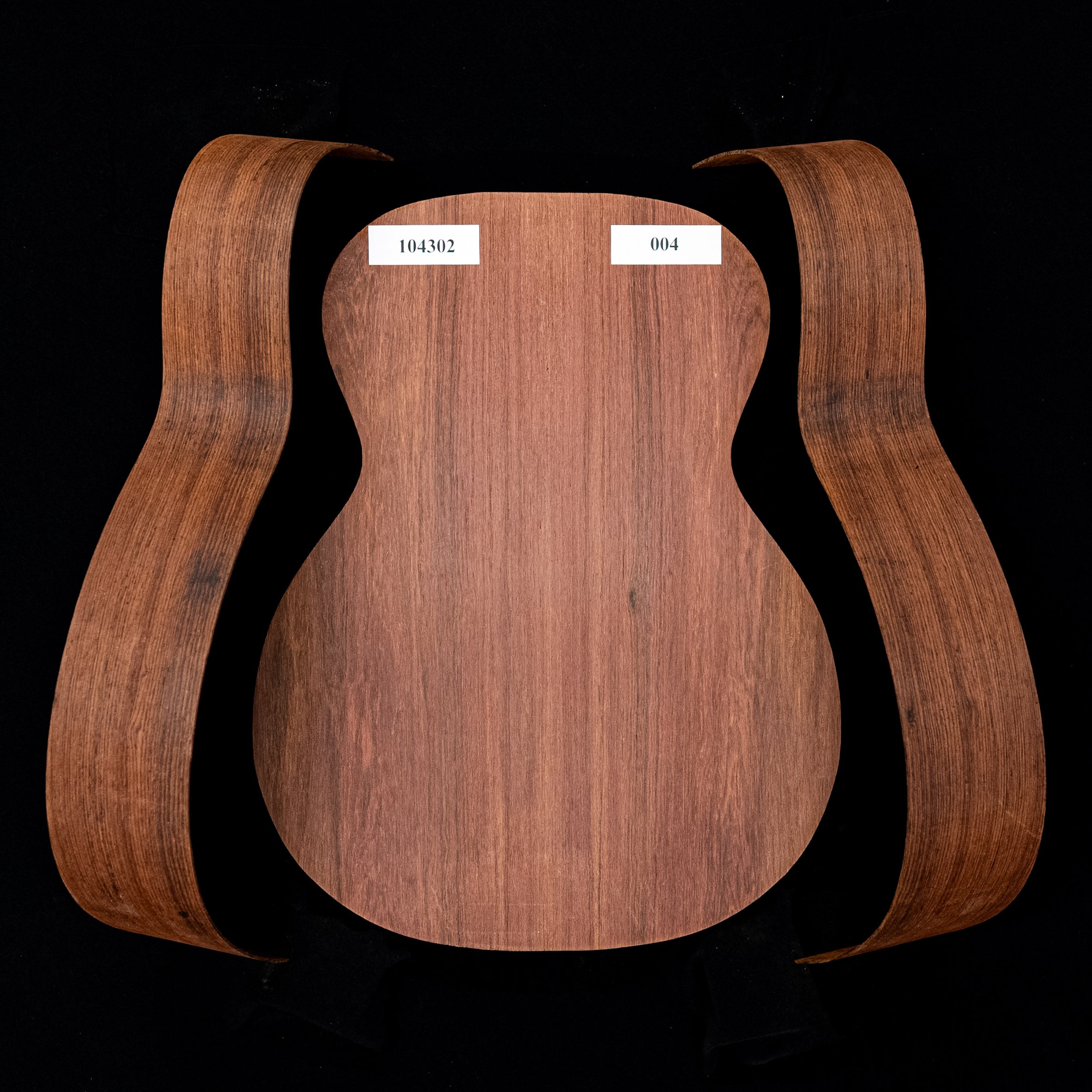 Ensemble palissandre Madagascar joint dans le dos + paire d’éclisses pliées pour guitare OM - 004