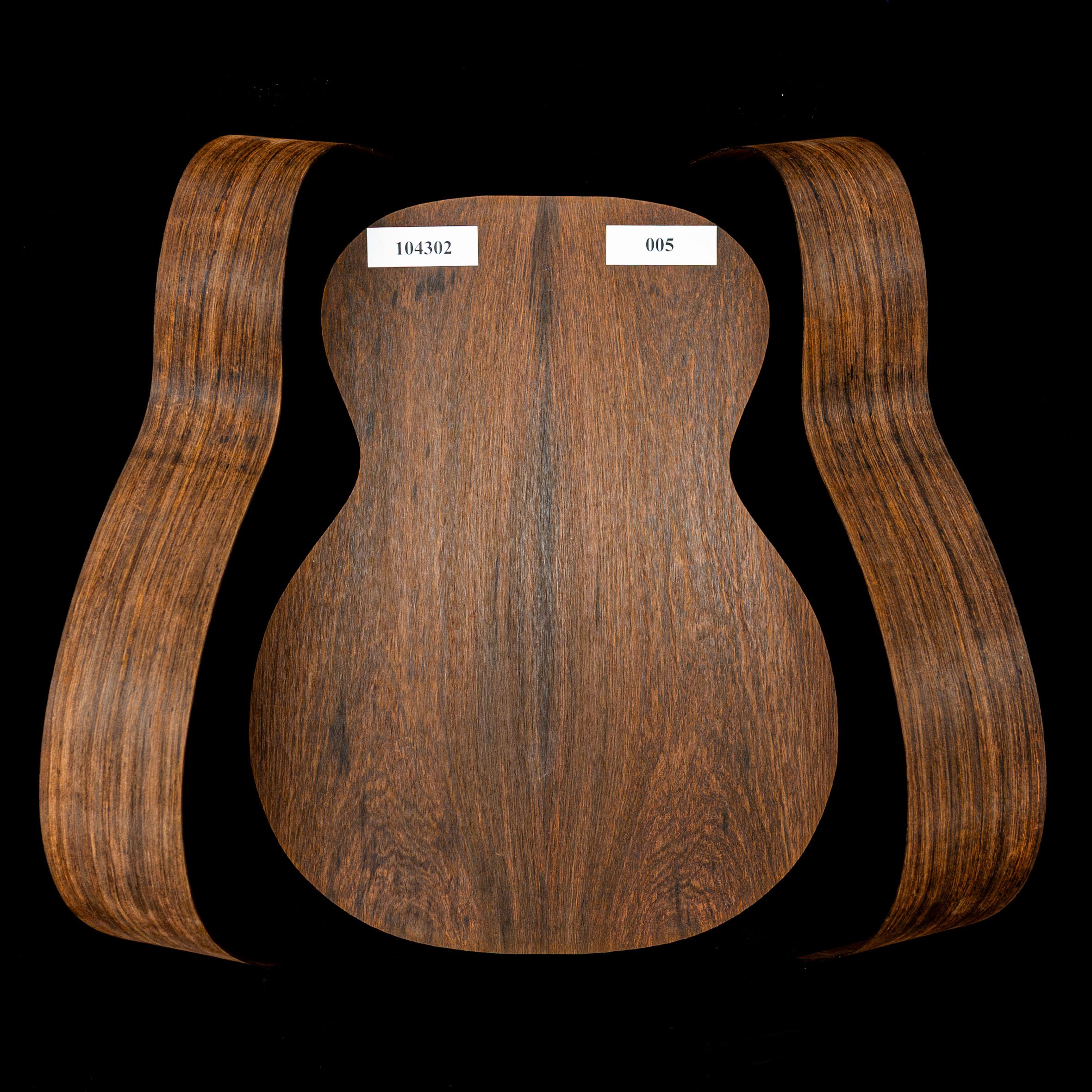 Ensemble palissandre Madagascar joint dans le dos + paire d’éclisses pliées pour guitare OM - 005