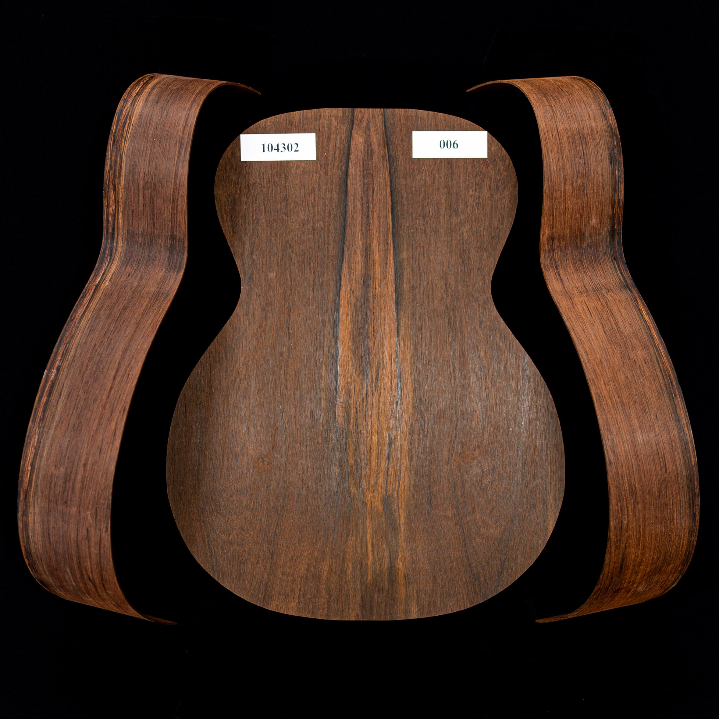 Ensemble palissandre Madagascar joint dans le dos + paire d’éclisses pliées pour guitare OM - 006