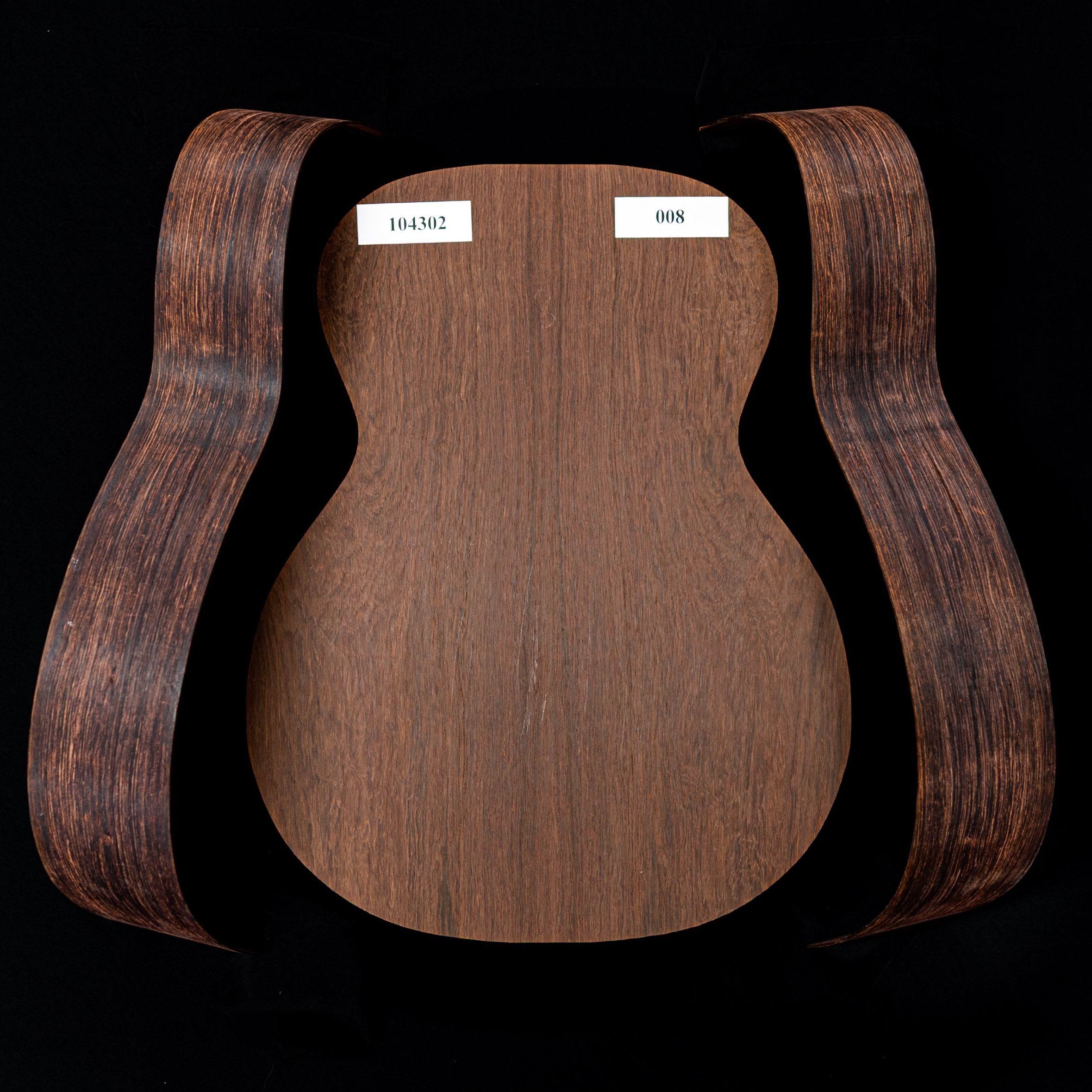 Ensemble palissandre Madagascar joint dans le dos + paire d’éclisses pliées pour guitare OM - 008