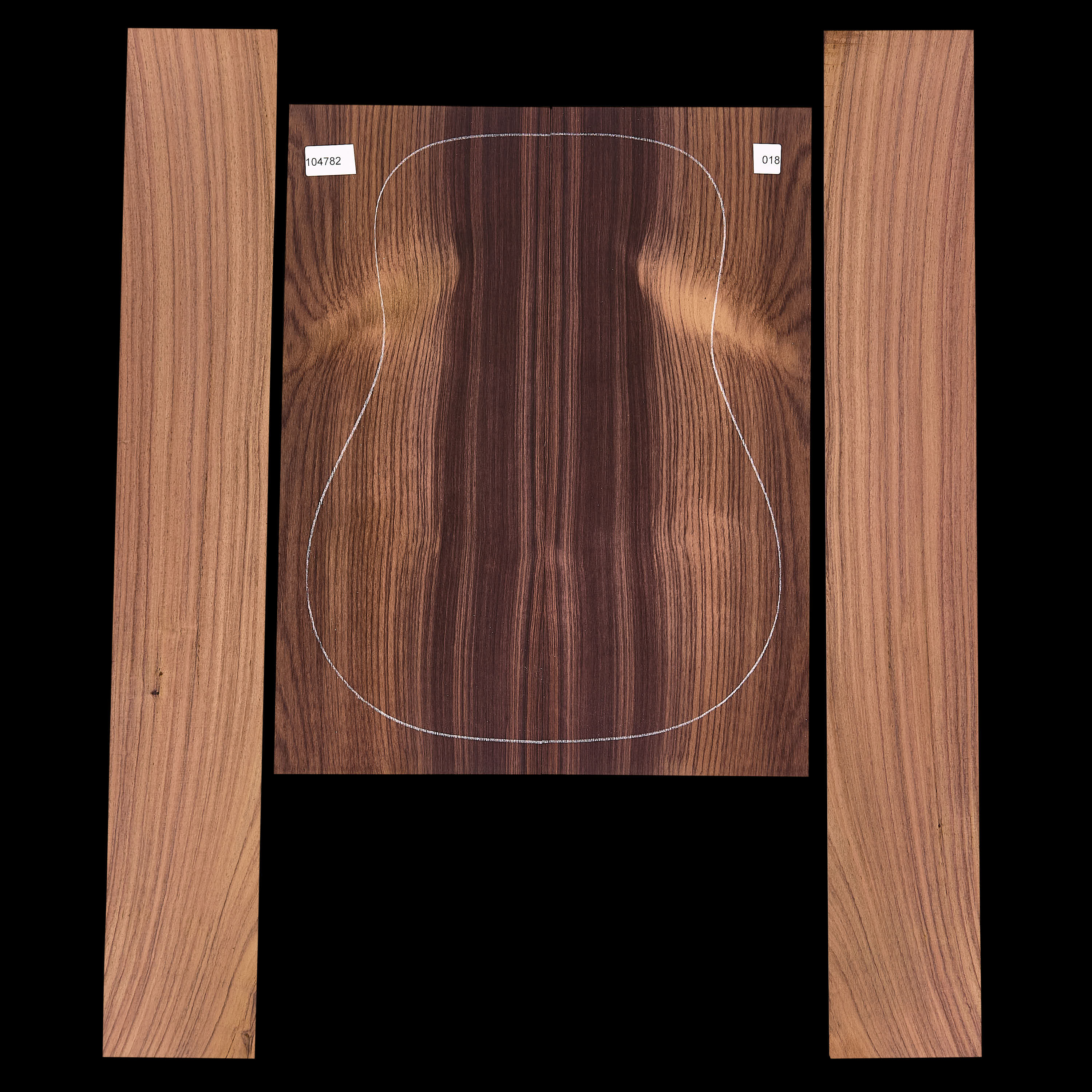 Arrière et paire d’éclisses en palissandre indien exotique - 018 Arrière et paire d’éclisses en palissandre indien exotique - 018