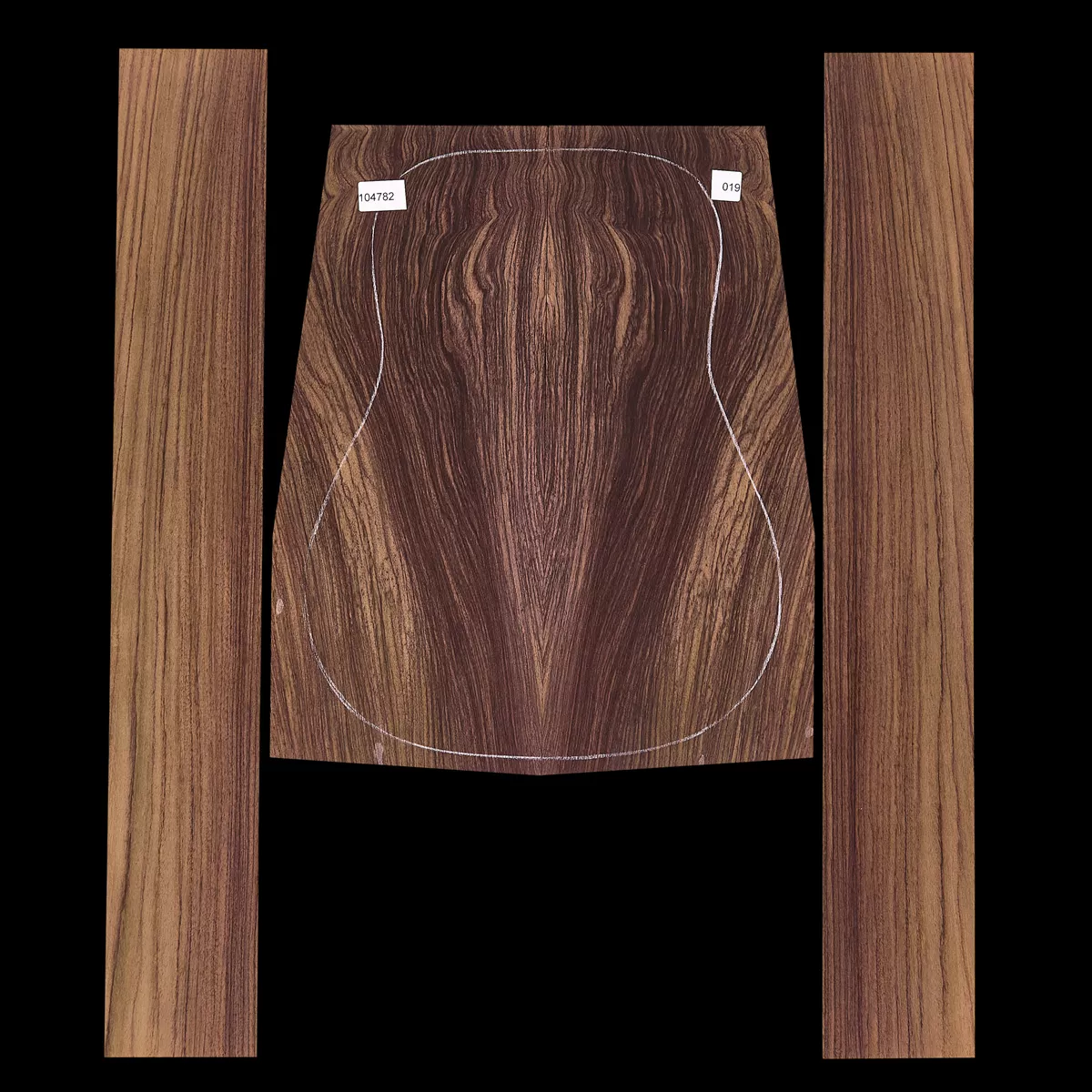 Arrière et paire d’éclisses en palissandre indien exotique - 019 Arrière et paire d’éclisses en palissandre indien exotique - 019