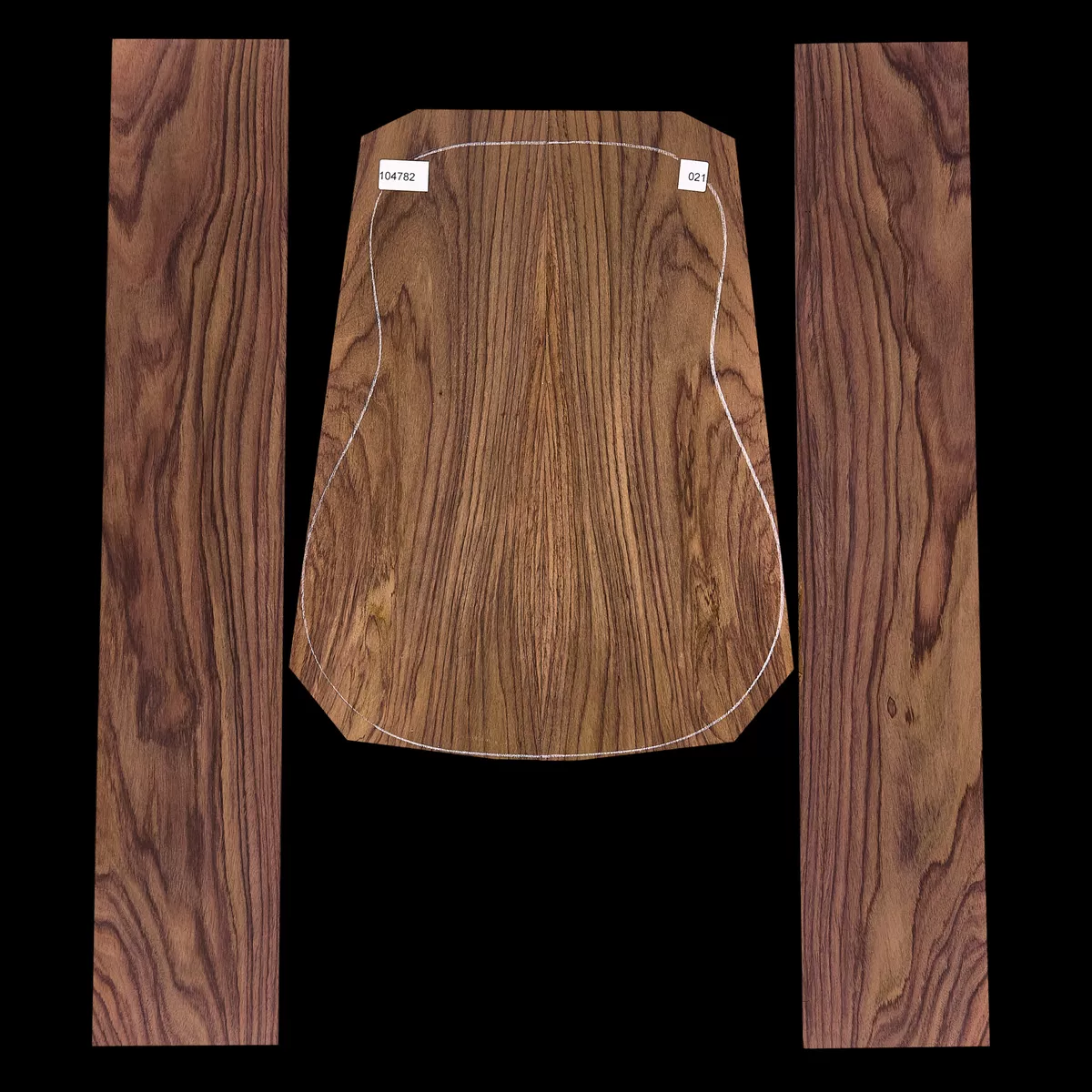 Arrière et paire d’éclisses en palissandre indien exotique - 021 Arrière et paire d’éclisses en palissandre indien exotique - 021