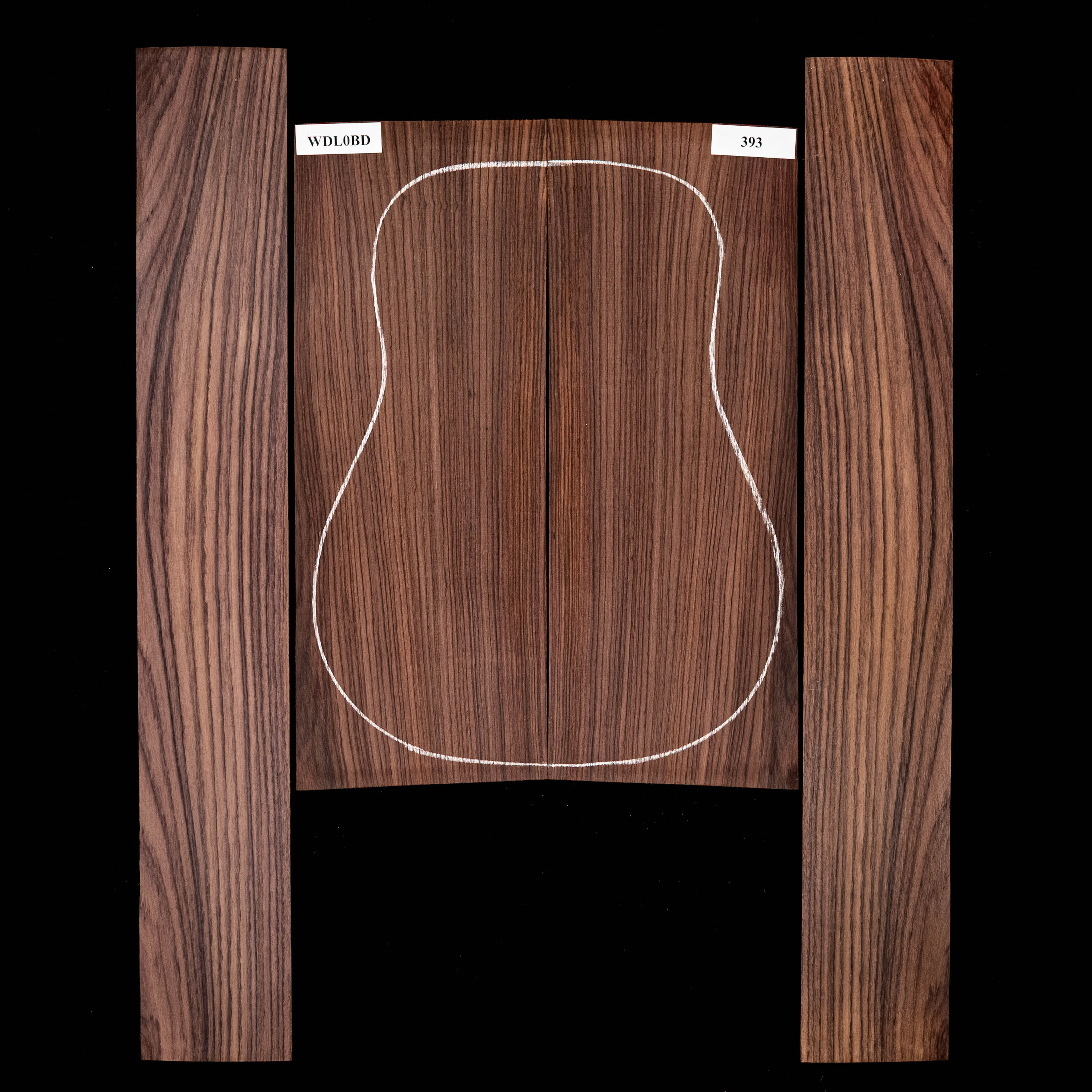 Fond + Paire d’éclisses en palissandre d’Inde - 393 Fond + Paire d’éclisses en palissandre d’Inde - 393