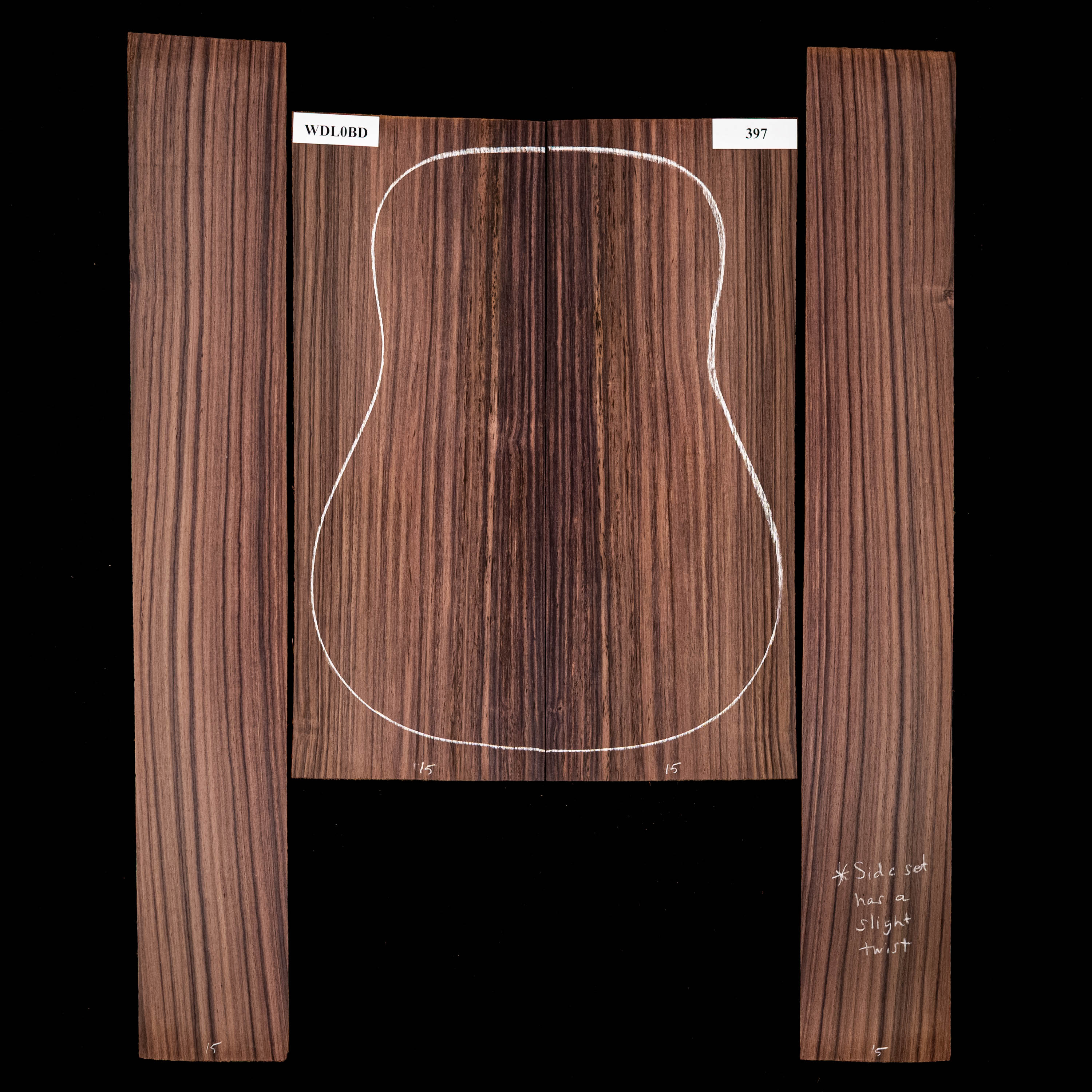 Fond + Paire d’éclisses en palissandre d’Inde - 397 Fond + Paire d’éclisses en palissandre d’Inde - 397