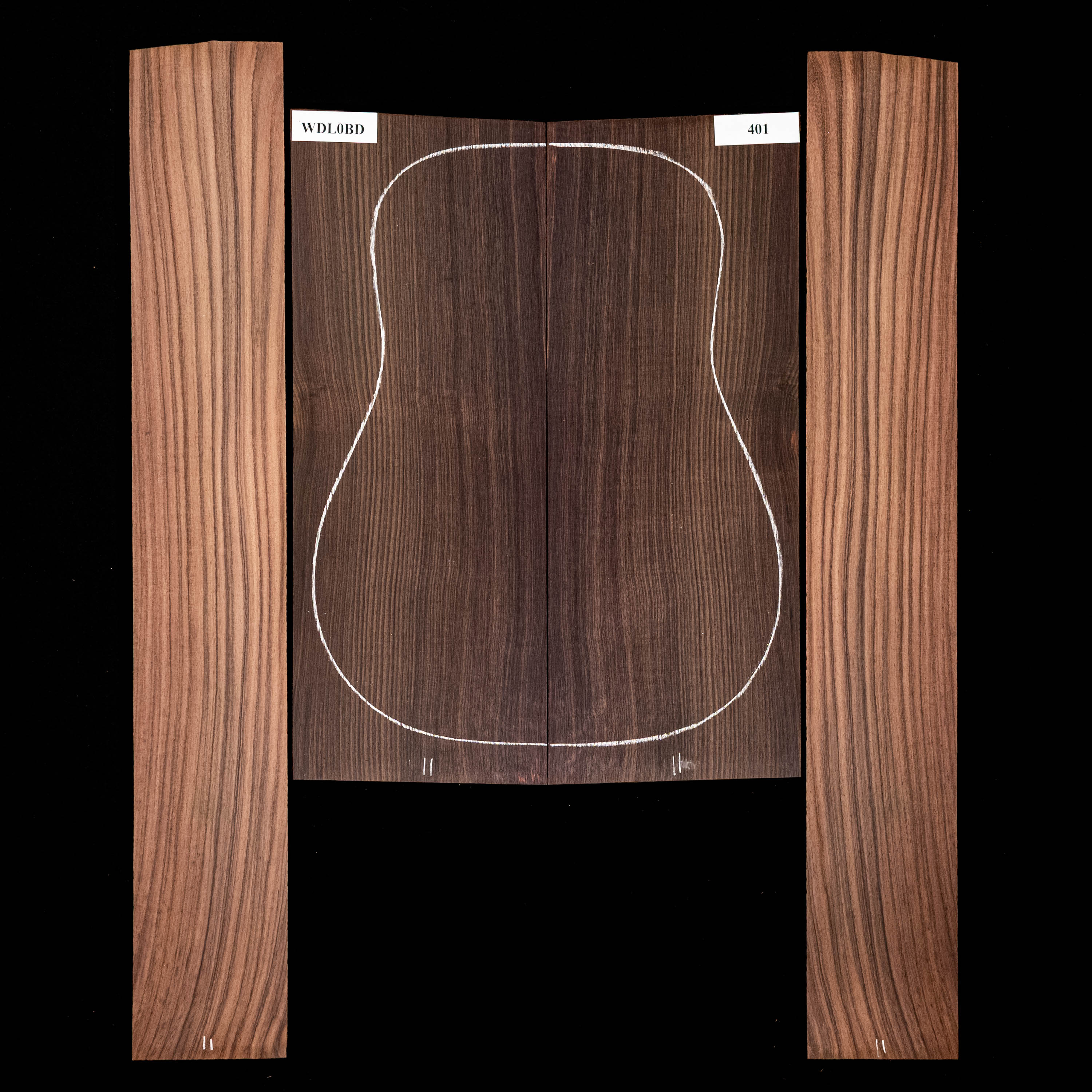 Fond + Paire d’éclisses en palissandre d’Inde - 401 Fond + Paire d’éclisses en palissandre d’Inde - 401