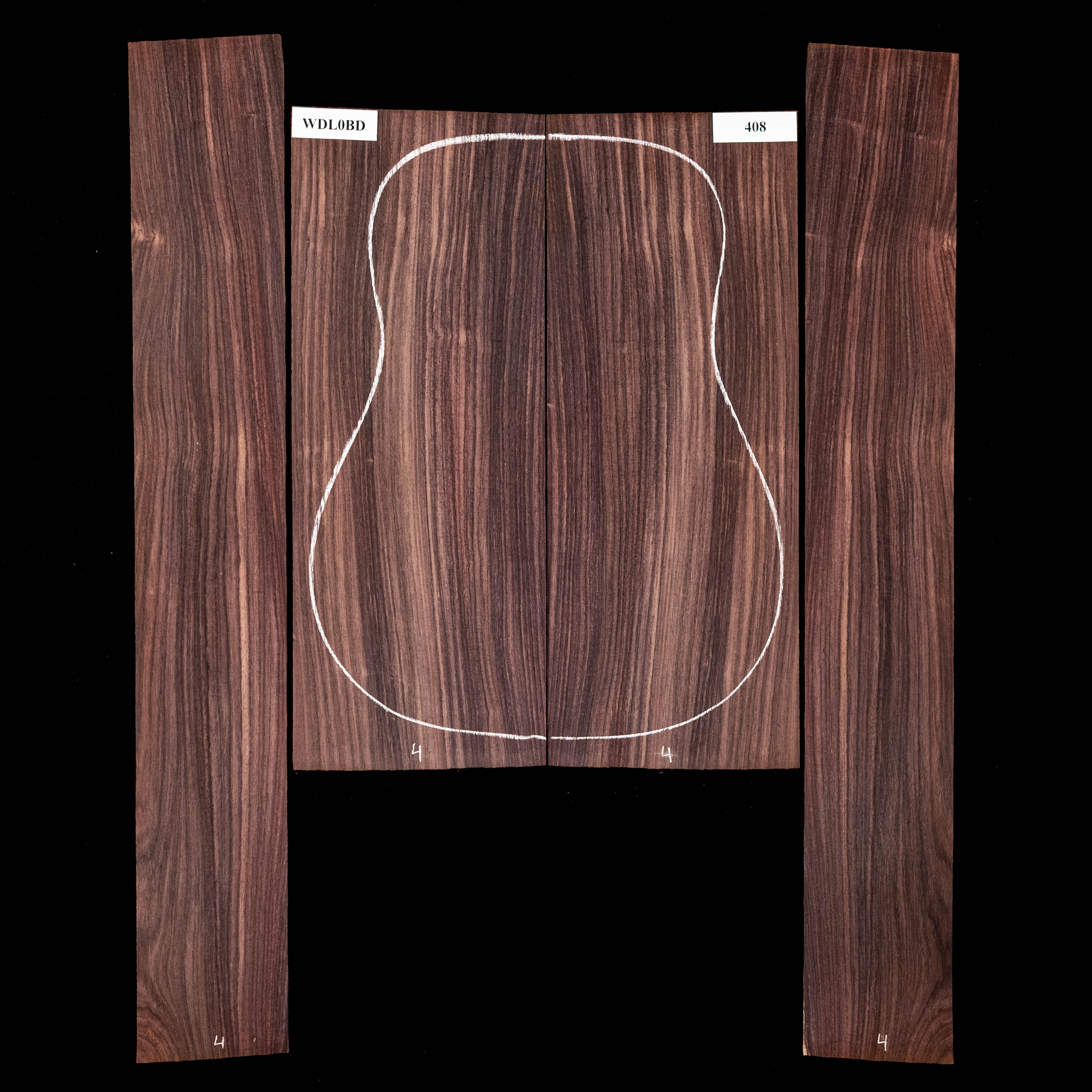 Fond + Paire d’éclisses en palissandre d’Inde - 408 Fond + Paire d’éclisses en palissandre d’Inde - 408