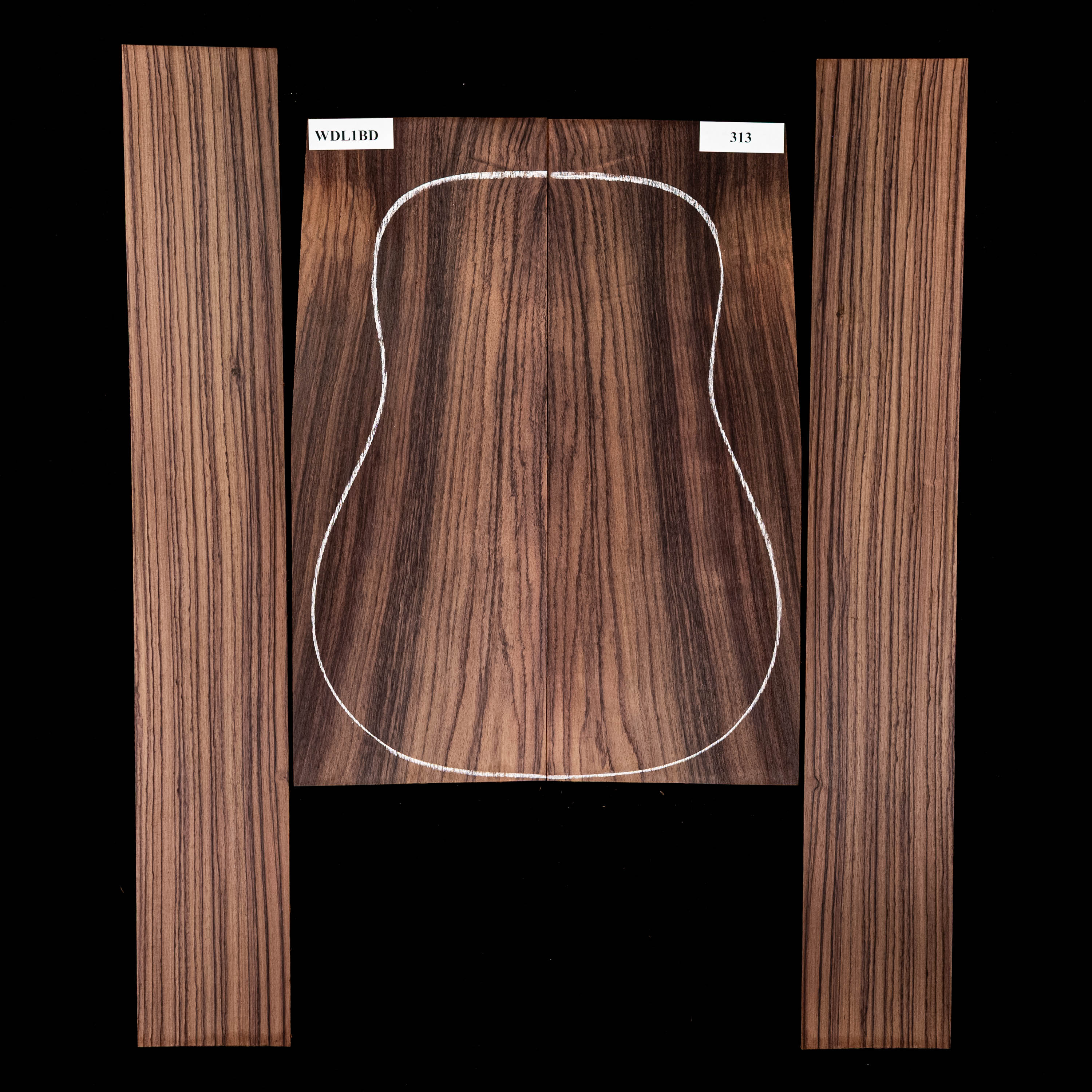 Fond + Paire d’éclisses en palissandre d’Inde - 313 Fond + Paire d’éclisses en palissandre d’Inde - 313